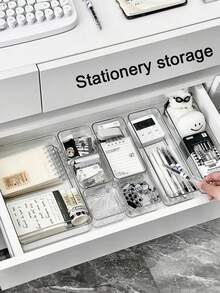 Bộ 10/8/4/1 hộp đựng đồ trang điểm bằng nhựa trong suốt, hộp đựng mỹ phẩm trang điểm, hộp chia ngăn kéo bàn làm việc trang nhã, thích hợp cho nhà bếp, phòng ngủ, phòng tắm, văn phòng - đựng mỹ phẩm, trang sức, dụng cụ nhỏ. - Trong sáng - Xem 6