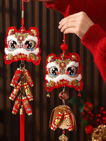 2026 Year Of The Horse Hanging Ornament, New Year Pendant Home Decor, Holiday Party Hanging Accessory, Door Knob Decor, Home Living Room Atmosphere Decoration Wind Chime, Lunar New Year Embroidered Lion Blessing Bag Hanging Accessory, New Year Decor, New Year Blessing, New Year Supplies, Suitable For Indoor And Outdoor Use, Can Add Holiday Atmosphere. Suitable For Chinese New Year Decoration, Home Decor, Wall, Window, Door, And House Decoration.