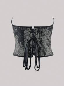 时尚无肩带女士上衣，优雅欧式系带性感修身街头风衬衫，黑色夏季款 - 黑色 - 查看 5
