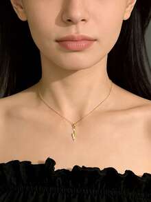1件精美女士珠宝微镶锆石铲形吊坠项链，精致锁骨链，适合日常佩戴，情人节礼物 - #1 - 查看 6
