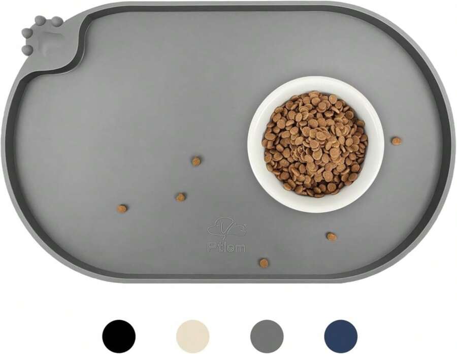 KPWACD Pet Placemat For Dog And Cat, Waterproof Silicone Dogs Feeding Bowl Mat Prevent Food And Water Overflow, High-Lips Puppy Dish Mats Suitable For Small Medium Big Pets, Grey, 24" * 16" - ColorD - 查看 1