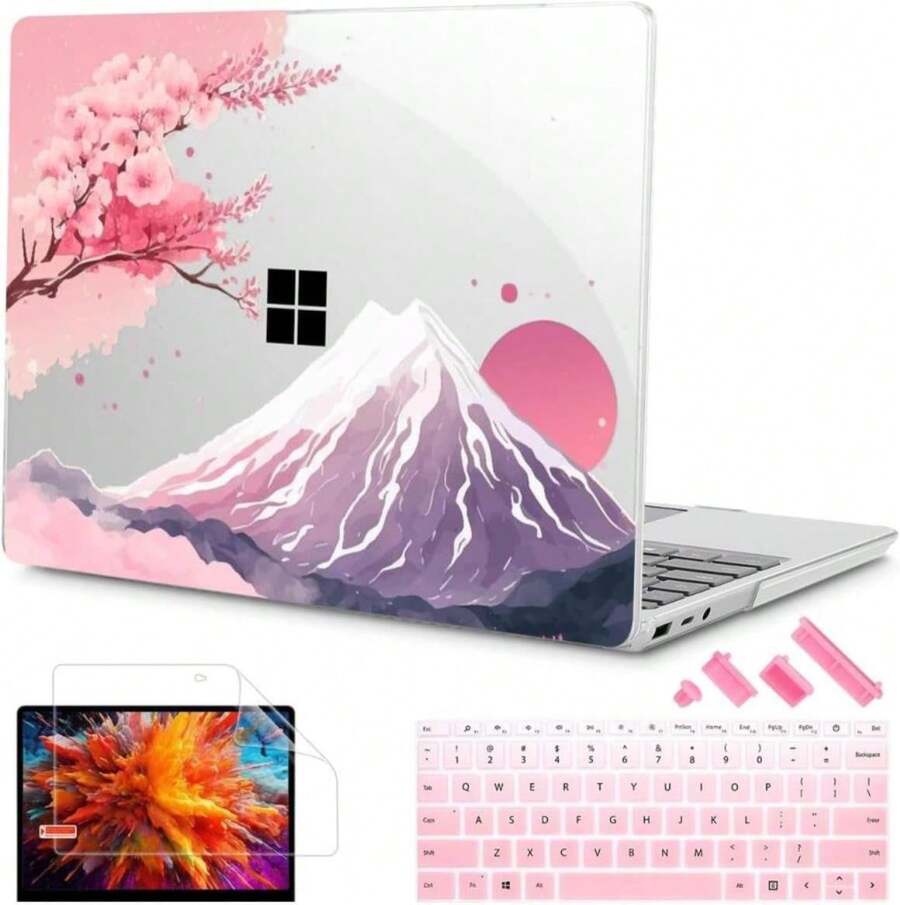 Tuiklol Case For 12.4 Inch Microsoft Surface Laptop Go 3\/2 \/ 1 2023-2020 Releases, Plastic Hard Shell Case With Screen Protector And Keyborad Cover +Dust Plugs Model 2013\/1943,Mountain And Tree - Màu sắc - Xem 1