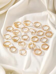 Juego de 23 anillos irregulares para mujer, de nuevo estilo, aptos para uso diario - Amarillo Oro - Ver 2