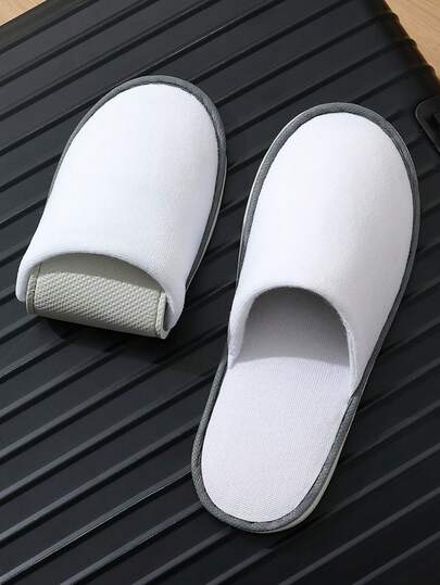 6pcs/Set Casual Solid Color Foldable Slippers, Portable Travel Flats, Unisex White Slip-On House Shoes, Suitable For Weddings, Bridesmaids, All Seasons, Fits US Size 9