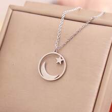 不锈钢新月星形项链吊坠，男女通用，伊斯兰穆斯林护身符，土耳其宗教饰品 - Circle Moon Star - 查看 3