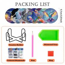 8Pcs Magical Hummingbird 5D DIY Diamond Painting Coasters Set With Holder, Sparkling Rhinestone Art Craft Cup Mats For Home Decor & Nature Lover Gifts - Multicolor - View 4