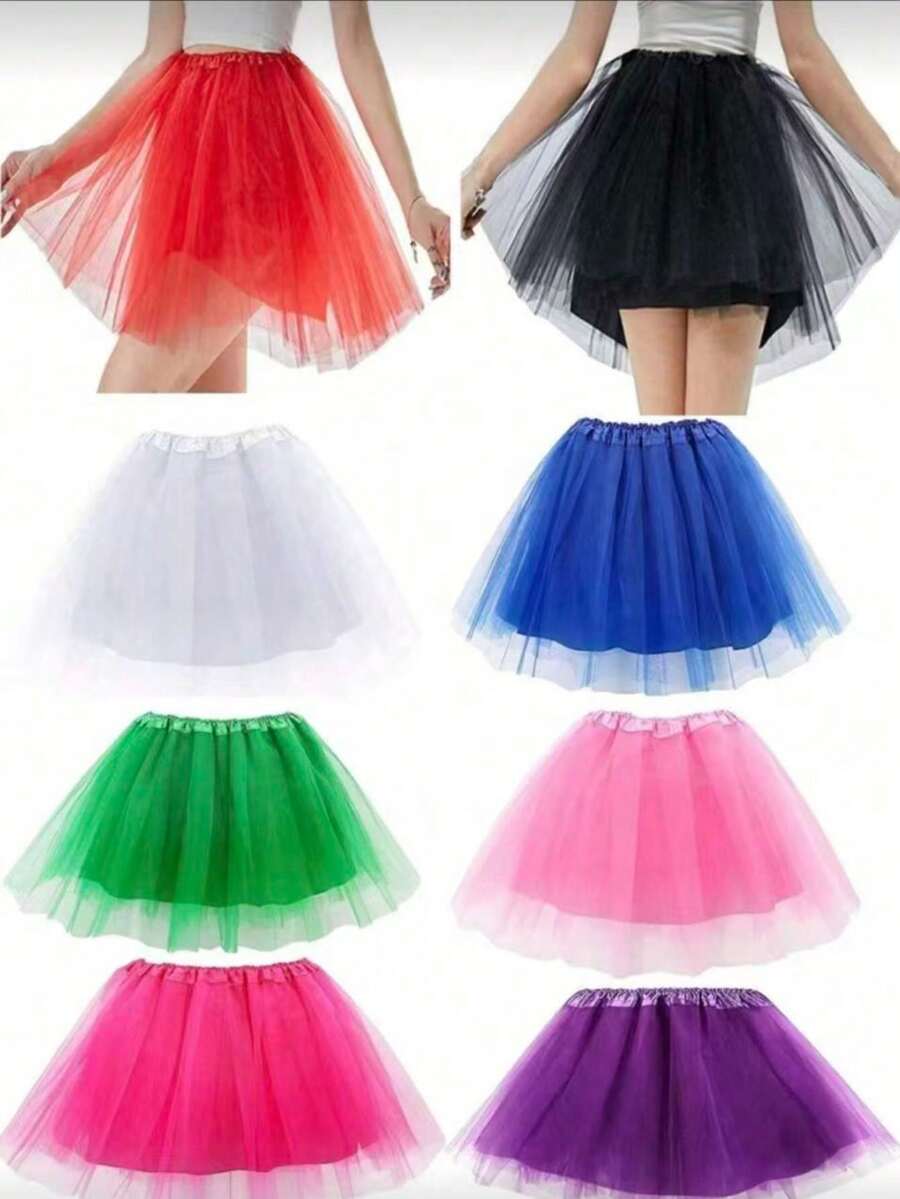 1pc Women's Adult Tulle 3-Layer Skirt, Retro 80s Christmas Running Party Ballet Costume, Girls Spring Summer Autumn Winter Tutu Skirt, Carnival - 40cm Skirt Length - View 1