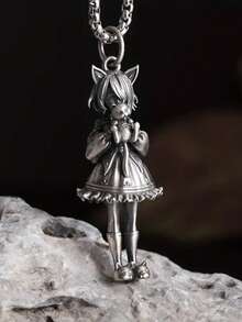 1件可爱动漫人物甜心女孩猫耳吊坠项链，抱着娃娃，独特魅力创意饰品，男女皆宜 - 時尚 - 查看 9