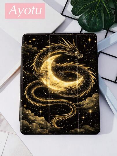 1 件金色线条龙纹平板电脑保护套，龙腾腾图案，适用于 iPad 10 代、iPad 10.2/Mini6/Mini7/9.7 英寸、三星 Galaxy Tab A9 Plus、Kindle（11 代 - 2024 年发布）（6 英寸）、Kindle Paperwhite 12 代 2024，绝佳节日礼物，时尚简约图案。