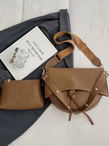 Túi đeo chéo nữ bằng da mềm màu trơn mới, kiểu dáng thời trang thường ngày, dây đeo có thể điều chỉnh, chất liệu PU nhẹ. - Màu Khaki - Xem 11
