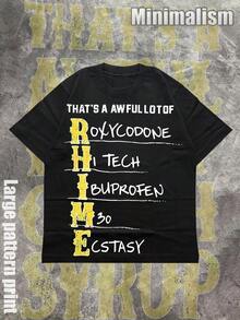 ( 220g Cotton T-Shirt )  Graphic T-Shirts With A Fashionable Style. This Men's Graphic T-Shirt Features A Simple Design, A Retro Casual Style, Hip-Hop Styling, And An H-Cut Silhouette, Showcasin - 黑色 - 查看 2