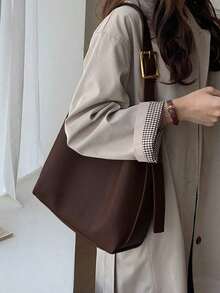 New Slouchy Style Cylinder Bag Vintage Shoulder Crossbody Bag With Large Capacity Tote Bag, Minimalist Style Women Bag, Business Casual Woman Bag Perfect For Office Business And Work, Retro Inspired Vintage Bag For Women - Cà phê nâu - Xem 1