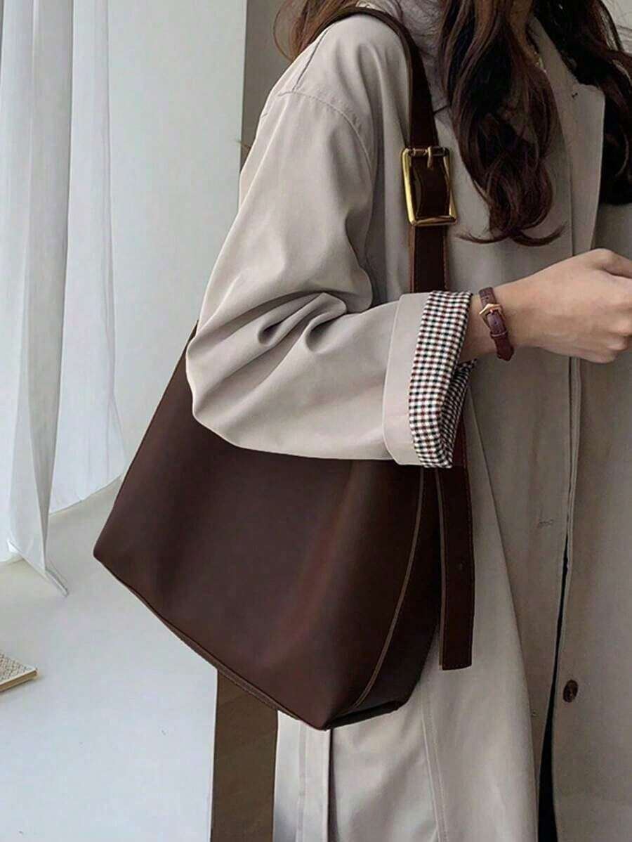 New Slouchy Style Cylinder Bag Vintage Shoulder Crossbody Bag With Large Capacity Tote Bag, Minimalist Style Women Bag, Business Casual Woman Bag Perfect For Office Business And Work, Retro Inspired Vintage Bag For Women - Cà phê nâu - Xem 1