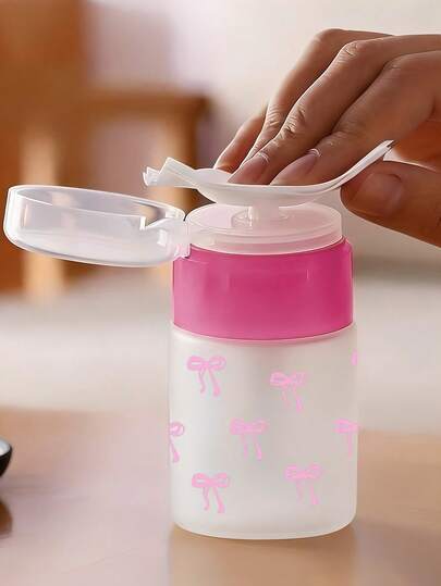 Bow Decor Transparent Refillable Travel Bottle, Makeup Remover Dispenser Bottle, Portable Pump Bottle, Suitable For Nail Polish Remover, Toner And Makeup Remover, Dome Design, Hand Wash Only, Reusable, Makeup Remover Bottle