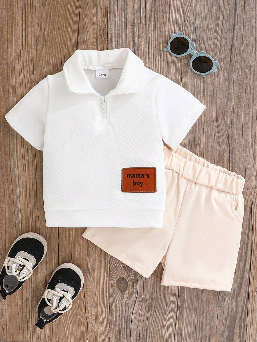 Conjunto de ropa de verano para niños pequeños, que incluye una sudadera elástica de unicolor de manga corta y pantalones cortos, adecuado para bebés de 1 a 5 años. - Albaricoque - Ver 1