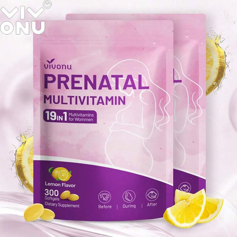 VivoNu 19-In-1 Prenatal Multivitamins, 100-Day Supply, 300 Softgels, Vitamins For Pre-Pregnancy And Postpartum, Lemon Flavor, Contains Folic Acid, Probiotics, Biotin, Zinc, Vitamins D3, K2, B6, B12, C, And More - 2 túi - Xem 1