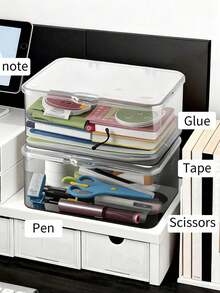 1pc Transparent Acrylic Desktop Storage Box With Lid, Dust-Proof Stationery Organizer Box, Office Desk Supplies Storage Box, Multi-Purpose Storage Box For Home And Office, Can Also Be Used To Store Cosmetics, Makeup Tools, Face Masks, Jewelry, Hair Accessories, Room Decor, Back To School Supplies, And Bathroom Items. - Transparent - View 5