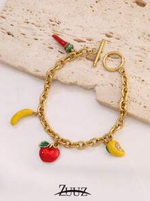 1pc Bohemian Style Stainless Steel Bracelet, Women's Mango, Banana, Apple, Chili Pendant Bracelet, Party Gift Fruit Pendant Chain Bracelet, Suitable For Women's Daily Wear - Bracelet - View 4