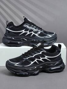 Giày thể thao nam mới năm 2026, giày sneaker buộc dây thời trang, giày casual đế dày màu đen trắng cá tính theo phong cách đường phố. - Đen và trắng - Xem 2