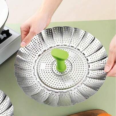 1pc Vegetable Steamer Basket For Cooking Food, Stainless Steel Veggie Steam Basket For Pot, Folding Expandable Steaming Insert With Extendable Handle Fits Various Size Pot