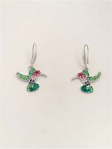 1 Pair Elegant Hummingbird Design Pendant Earrings, Suitable For Women's Daily, Party, Travel Jewelry Gift - Green - View 6