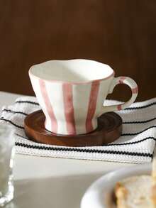 1pc Retro Striped Ceramic Mug, Breakfast Milk Oatmeal Cup, Home Water Cup, Office Coffee Cup, Afternoon Tea Latte Art Cup, Juice Beverage Cup, Couple Water Cup, Holiday Gift Cup, Gift For Family And Friends - Multicolor - View 6