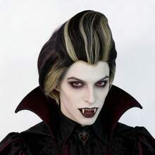 耐热短直发黑色混金色挑染合成动漫角色扮演假发，男女通用，节日派对服装吸血鬼假发，圣诞节、生日、感恩节、嘉年华庆典、舞台表演配饰、摄影道具 - 彩色 - 查看 2