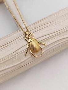 1pc 18K Gold Plated Stainless Steel Beetle Insect Series Pendant Necklace, Unique & Innovative Jewelry - Yellow Gold - View 2