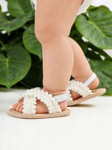Infant/Toddler Girls/Boys Summer Sandals Open Toe Lace Princess Flat Wedding Shoes, Soft Non-Slip Soles, Pre-Walker - White - View 3