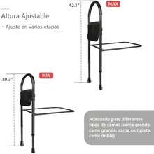 TUSHH Riel de Asistencia para Cama Ajustable: Rieles de Cama para Adultos Mayores de -Soporte 170 kg Barandal para Cama Adulto Movible con 2 Reposabrazos y Bolsillos de Almacenamiento - como se muestra en la figura - Ver 8