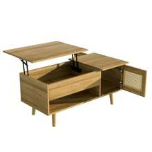 Elegant Coffee Table With Lift-Top And Rattan Doors, Wood Color With Black Accents, Ideal For The Living Room – Practical Storage Space And Functional Design. - 自然色 - 查看 11