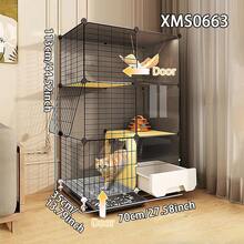 2-In-1 Cat Litter Box & Cage, Indoor Cat House, Small Apartment Cat Villa With Litter Box, Cat Cage - Multicolor - View 2