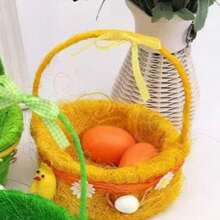 5个随机颜色可爱编织迷你提手篮，兔子/小鸡造型装饰篮，复活节彩蛋收纳篮及桌面装饰，适合复活节假期 - 彩色 - 查看 12