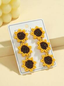 1 Pair Sunflower Seed Bead Earrings - Creative Fashion Jewelry For Women, Classic Yellow Black White Color Scheme, Sunny And Healing Style - Multicolor - View 4