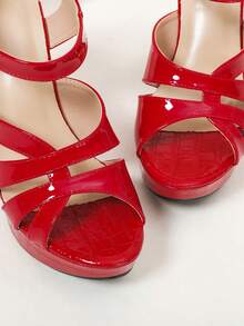 2026 Summer New Thick Heel Waterproof Platform Open Toe High Heel Sandals, Suitable For Cheongsam, Runway, Wedding, Evening Party, Red - Red - View 7