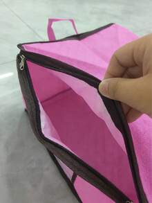 Non-Woven Fabric Storage Bag With Zipper And Handles, Space-Saving Collapsible Square Organizer For Clothes, Blankets, Comfortable, Classic Design, Sturdy Construction, Tear-Resistant Material, Home Goods, Stackable Organizer, Clothing Storage, Small Space Living - Multicolor - View 4