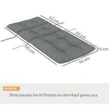 Seat Cushion, 115x56 Cm Chair Cushion With Ties, Backrest, 10cm Thick Padding, Water-Repellent Seat Pad For Home, Garden, Office Chairs, Light Grey - Light Grey - View 5
