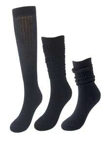 1 Pair Black Slouchy Socks, Unisex Mid-Calf Warm Socks For Autumn/Winter - Black - View 5