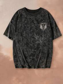 Summer New Simple Fashion Guitar Angel Wings Rock Print Casual Round Neck Tie-Dye Short Sleeve T-Shirt, Fashionable & Versatile Women Top - Black - View 7