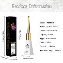 10毫升白色雪花亮片凝胶指甲油，半永久UV凝胶，圣诞白色雪花冰晶闪亮美甲凝胶指甲油 - 可卸UV/LED凝胶指甲油，适用于美甲沙龙和家庭使用 - 亮片美甲设计 - 白色 - 查看 10