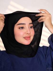 1件装女士纯色拉法帽滑雪面罩颈部保暖弹性头带头巾，透气舒适弹力宽边吸汗防滑多功能运动头饰，简约时尚围巾，帽子和配套头带合二为一 - 黑色 - 查看 3