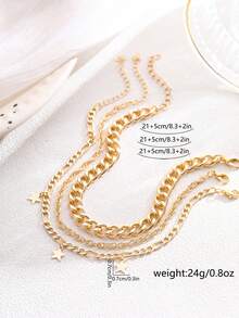 Bộ 3 chiếc vòng chân nhiều lớp với dây chuyền vàng và mặt dây chuyền hình ngôi sao năm cánh, món quà trang sức chân độc đáo dành cho phụ nữ. - Vàng - Xem 6