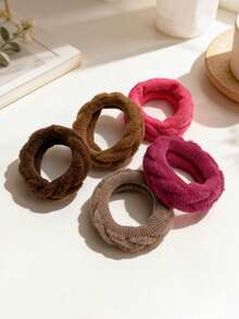 5pcs Random Color Women's Autumn/Winter Fuzzy Cable Knit Fabric Hair Scrunchies, Versatile Hair Accessories For Daily Commute, Won't Damage Hair ,Ponytail Holders ,Hair Elastics ,Hair Rubber Bands ,Hair Rope ,Elastic Hair Tie - Multicolor - View 2