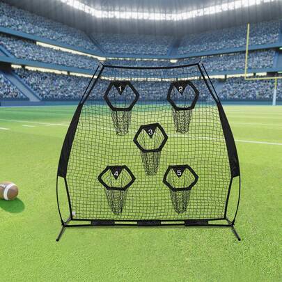 Red de entrenamiento de fútbol de 7 x 7 pies, red de práctica de tiro con 5 bolsillos de objetivo, red sin nudos que incluye correas y estuche de transporte portátil, mejora la precisión de lanzamiento del mariscal de campo, negro