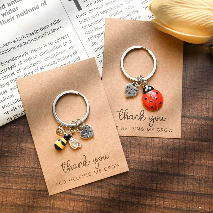 Thank You Gratitude Card Heart Keychain Holiday Card Small Postcard, Employee Appreciation, Encouragement Blessing Close Friends - Ladybug Keychain - View 1