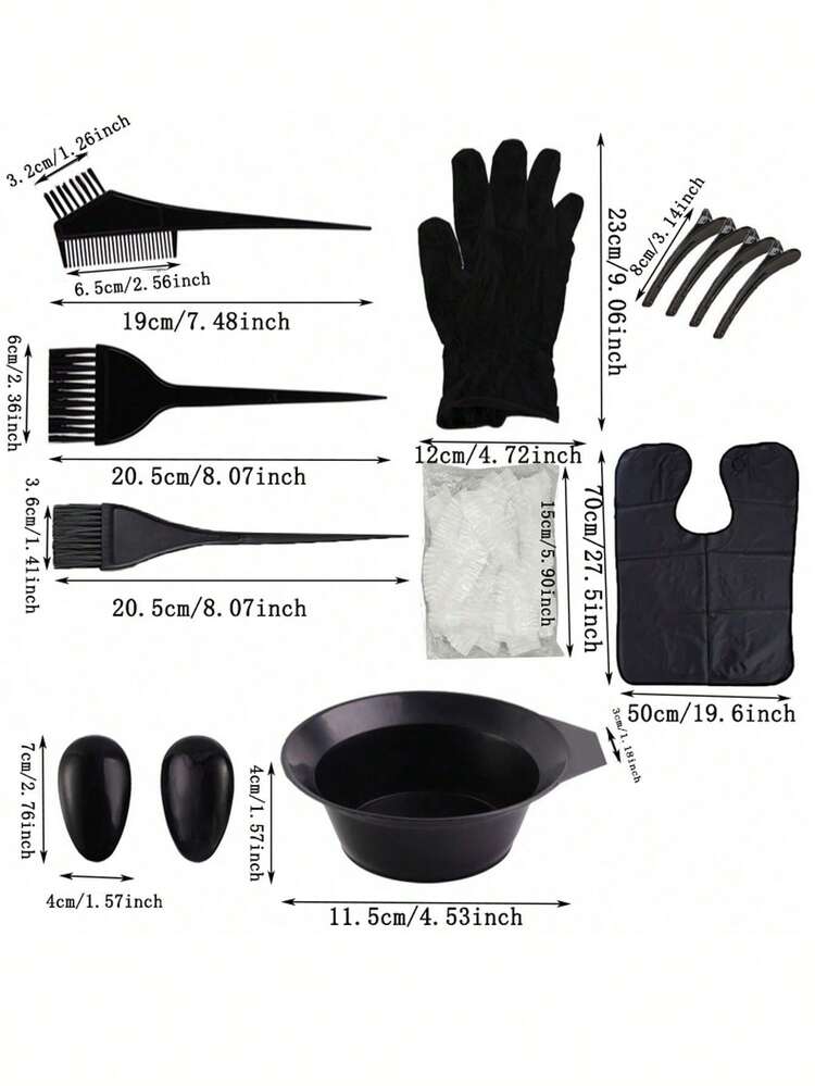 9件套染发套装，沙龙级染发工具套装，包括手套、染发碗、发夹、耳罩、染发布，适用于家庭美发和染发 - 黑色 - 查看 7