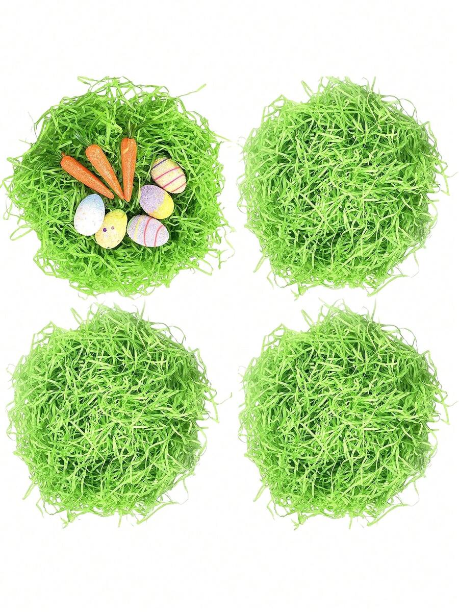 Easter Green Grass Green Raffia Grass, Easter Grass Basket Filler, Paper Shred, For Easter Basket Filler, Creative Eggs Decor, Gift Wrap, Crinkle & Filler Paper - Multicolor - View 1