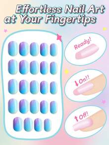 NAIO 24Pcs Press On Nails For Kids, 1 Pack Kid Fake Nail Purple Blue Gradient Nails Color, For Kids Pre Glue Stickers Nails Full Cover Small Nail Tips For Girls Gifts For Children Little Girl Birthday , Parties & Makeovers Decoration Nail Supplies - Multicolor - View 2