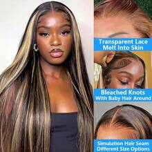 1B/27 Highlight Blonde S1B/27 5x5 Lace Front Wig Blended Human Hair For Women Black And Blonde Lace Front Wigs Pre Plucked Baby Hair 200% Density 34 Inch - S1/27 - 查看 4