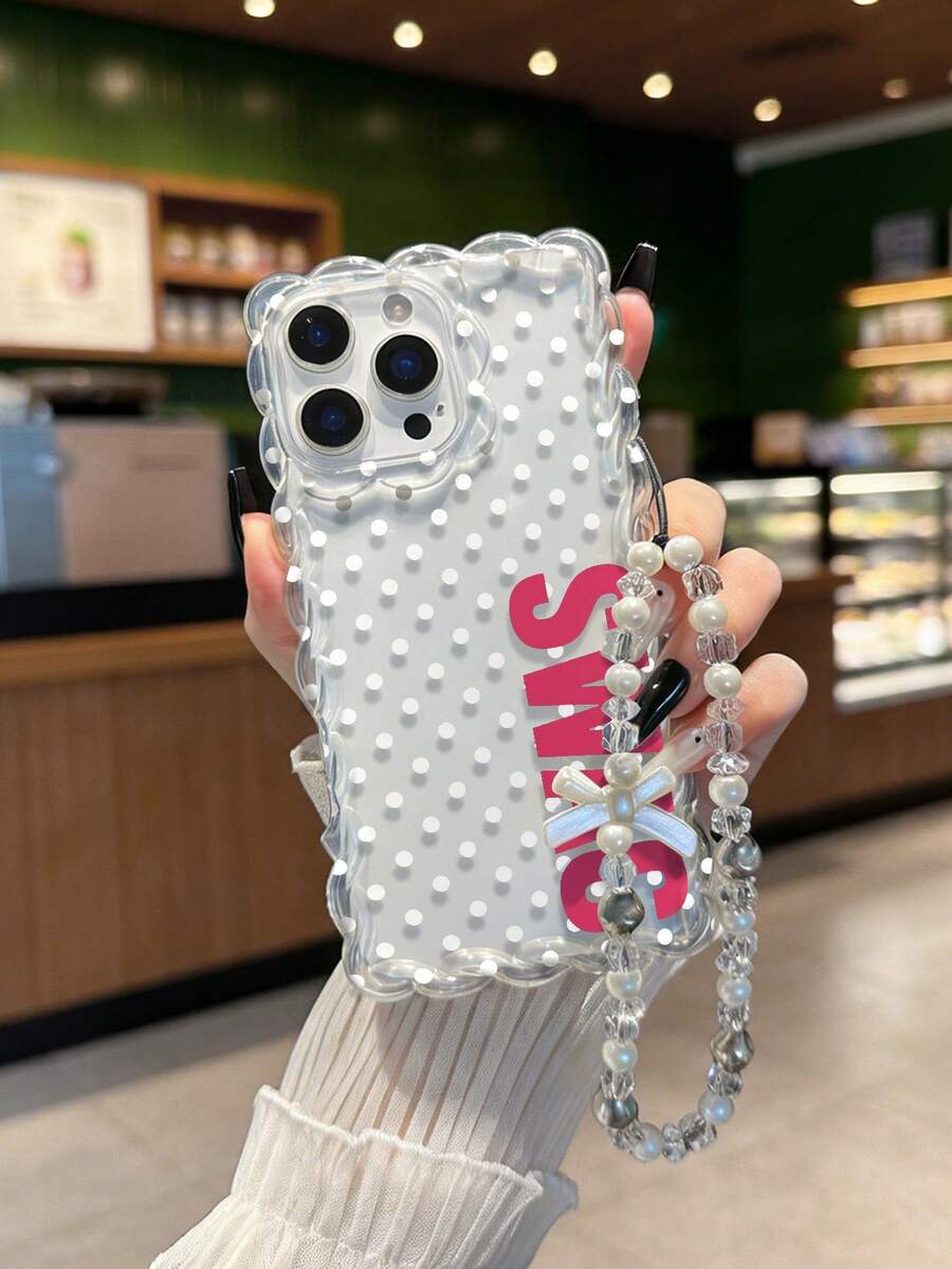 编织波浪边极简高端TPU波点字母彩绘防摔手机壳，配装饰串珠手链，兼容 17 Pro/17 Air/17/17 Pro Max、16/11/16 Pro/16 Plus/16 Pro Max/16 E/15 Pro Max/13/14/12/XS/XR/7G/8 Plus/XR/7/8，彩绘款适用于 15 Pro Max、13、14，软壳P12防摔X，编织波浪边12/14彩绘TPU防摔软壳 - 彩色 - 查看 1